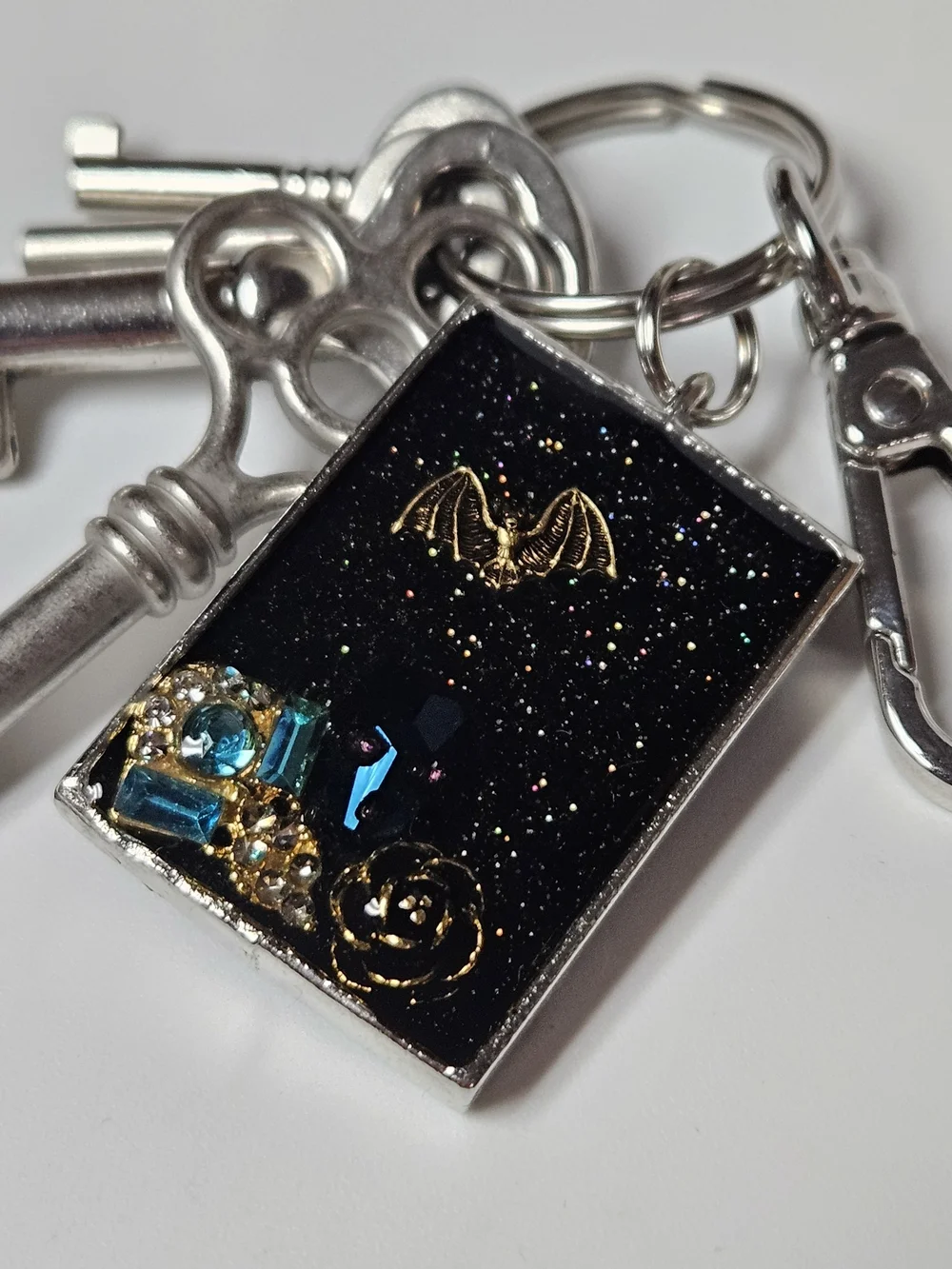 Black Sparkle Bat & Skull Keychain Bag Charm